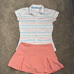 Women’s Medium Blue and Coral Tennis Skirt and Shirt Set